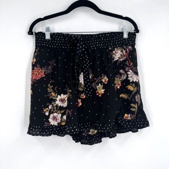 Francesca's Women's Polka Dot Floral Front Tie Shorts Black Size XS NWT Hi‎ rise - Picture 2 of 8